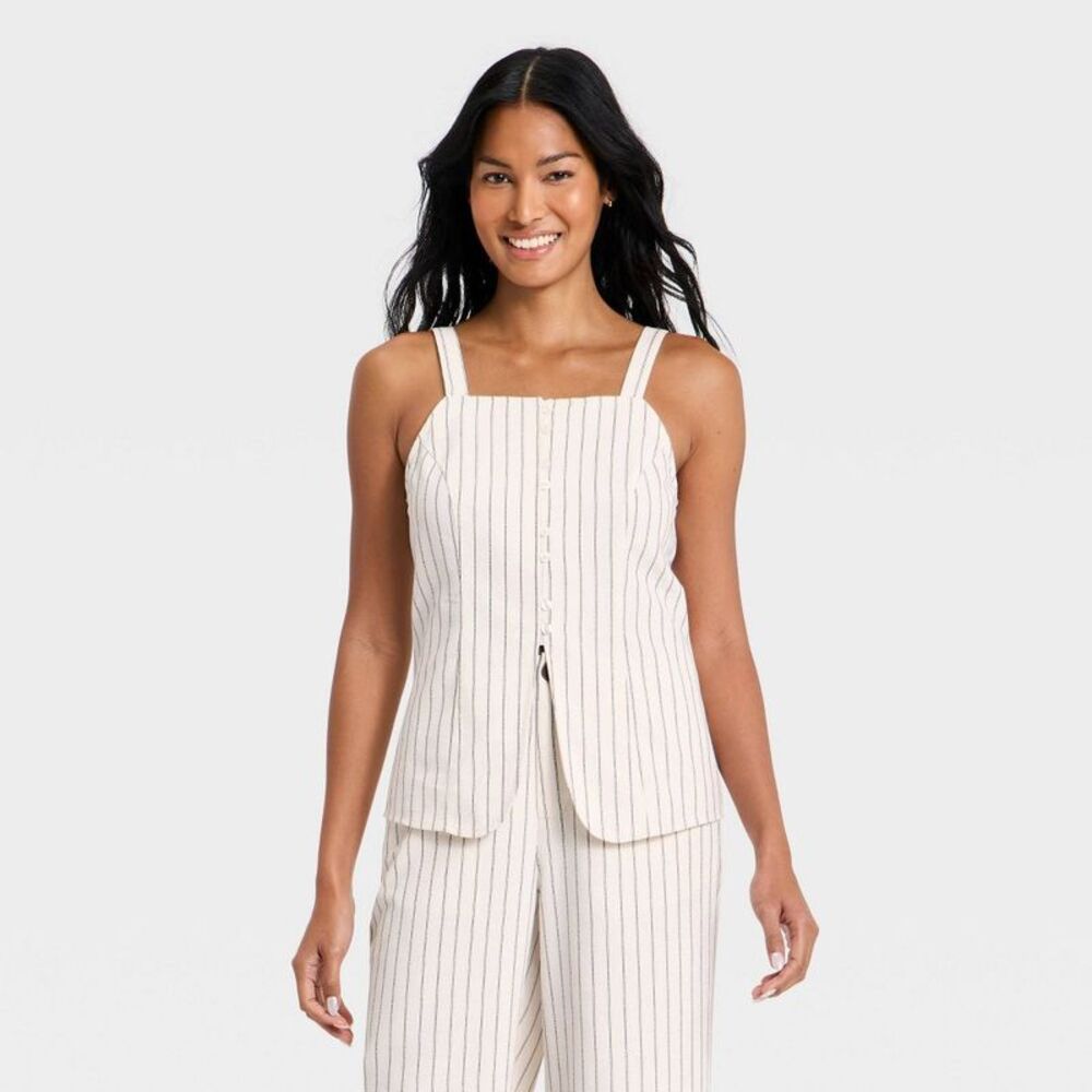 a new day Cream Pinstripe Square Neck Tunic Top
